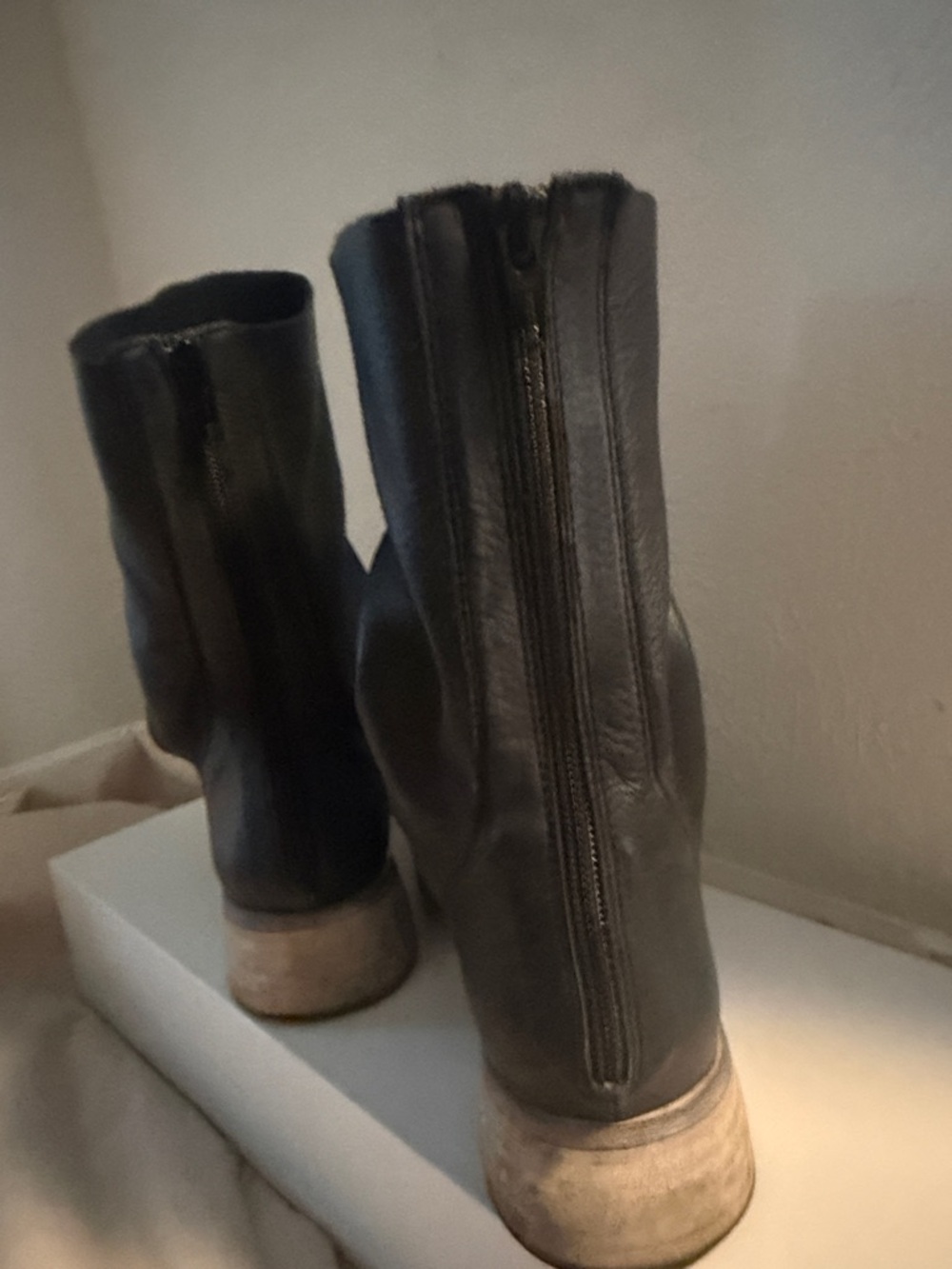 Free People Black Leather Ankle Boots with Stacked Heel - Picture 4 of 6